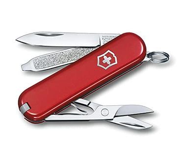 Victorinox Schweizer Taschenmesser, Klein, Classic SD, Multitool, Swiss Army Knife, Geschenk, 7 Funktionen, Klinge, Nagelfeile, Rot im Sale